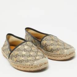 Pre Owned Gucci Brown/Beige GG Supreme Canvas Printed Bee Espadrille Flats Size 39
