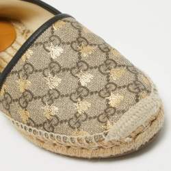 Pre Owned Gucci Brown/Beige GG Supreme Canvas Printed Bee Espadrille Flats Size 39