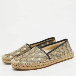 Pre Owned Gucci Brown/Beige GG Supreme Canvas Printed Bee Espadrille Flats Size 39