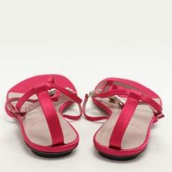 Pre Owned Gucci Pink Satin GG Interlocking Crystal Embellished Ankle Strap Sandals Size 40.5