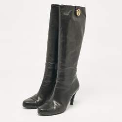 Pre Owned Gucci Black Leather Hysteria Knee Length Boots Size 41