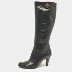 Pre Owned Gucci Black Leather Hysteria Knee Length Boots Size 41
