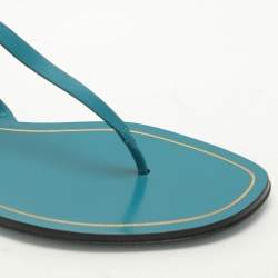 Gucci Deep Cobalt Leather Thong Ankle Strap Flat Sandals Size 40