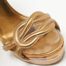 Pre Owned Gucci Metallic Leather Orchid Twist Sandals Size 36