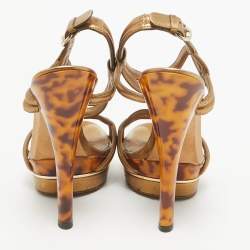 Pre Owned Gucci Metallic Leather Orchid Twist Sandals Size 36