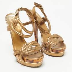 Pre Owned Gucci Metallic Leather Orchid Twist Sandals Size 36