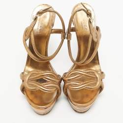 Pre Owned Gucci Metallic Leather Orchid Twist Sandals Size 36