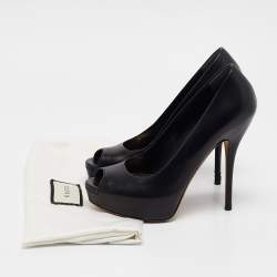 Gucci Black Leather Platform Peep Toe Pumps Size 37