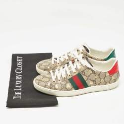 Gucci Beige/Brown GG Supreme Canvas Ace Bee Low Top Sneakers Size 38