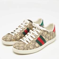 Gucci Beige/Brown GG Supreme Canvas Ace Bee Low Top Sneakers Size 38