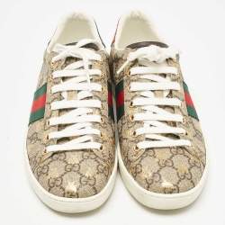 Gucci Beige/Brown GG Supreme Canvas Ace Bee Low Top Sneakers Size 38