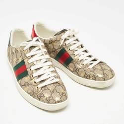 Gucci Beige/Brown GG Supreme Canvas Ace Bee Low Top Sneakers Size 38