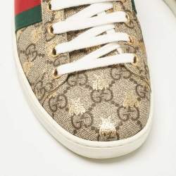 Gucci Beige/Brown GG Supreme Canvas Ace Bee Low Top Sneakers Size 38