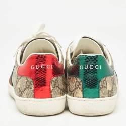 Gucci Beige/Brown GG Supreme Canvas Ace Bee Low Top Sneakers Size 38