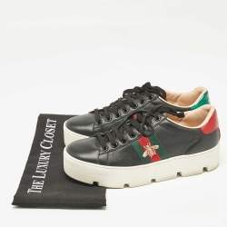 Pre Owned Gucci Black Leather Bee Embroidered Ace Platform Sneakers Size 38