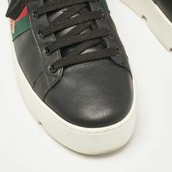 Pre Owned Gucci Black Leather Bee Embroidered Ace Platform Sneakers Size 38