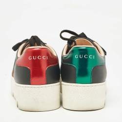 Pre Owned Gucci Black Leather Bee Embroidered Ace Platform Sneakers Size 38