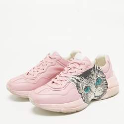 Gucci Pink Leather Mystic Cat Rhyton Sneakers Size 38