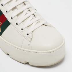 Gucci White Leather Bee Embroidered Ace Platform Sneakers Size 37.5