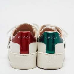 Gucci White Leather Bee Embroidered Ace Platform Sneakers Size 37.5