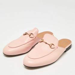 Gucci Pink Leather Princetown Horsebit Flat Mules Size 39