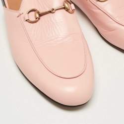 Gucci Pink Leather Princetown Horsebit Flat Mules Size 39