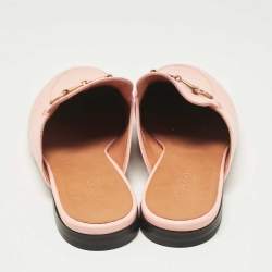 Gucci Pink Leather Princetown Horsebit Flat Mules Size 39