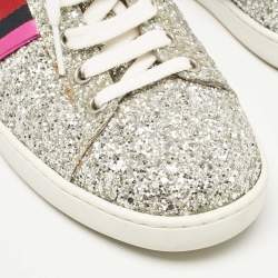 Gucci Silver Glitter Ace Web Low Top Sneakers Size 38.5