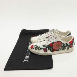 Gucci White Leather Ace Floral-Embroidered Web Low Top Sneakers Size 36