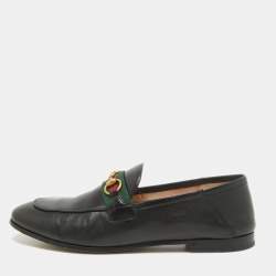 Pre Owned Gucci Black Leather Web Brixton Horsebit Loafers Size 37