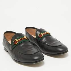 Pre Owned Gucci Black Leather Web Brixton Horsebit Loafers Size 37