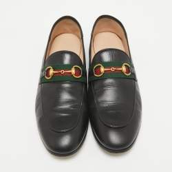 Pre Owned Gucci Black Leather Web Brixton Horsebit Loafers Size 37