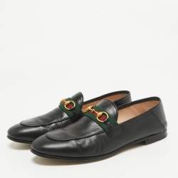 Pre Owned Gucci Black Leather Web Brixton Horsebit Loafers Size 37