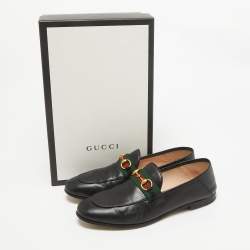 Pre Owned Gucci Black Leather Web Brixton Horsebit Loafers Size 37