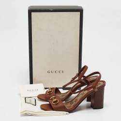 مملوكة مسبقًا Gucci Brown Leather Horsebit Ankle Strap Sandals Size 37.5