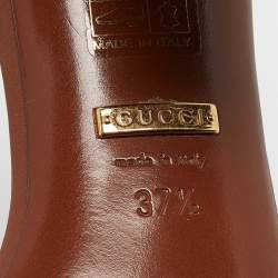 مملوكة مسبقًا Gucci Brown Leather Horsebit Ankle Strap Sandals Size 37.5