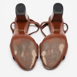 مملوكة مسبقًا Gucci Brown Leather Horsebit Ankle Strap Sandals Size 37.5