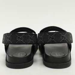 Gucci Black GG Denim and Leather Double G Flat Sandals Size 39