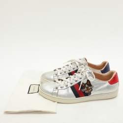 Gucci Silver Leather Ace Low Top Sneakers Size 39.5