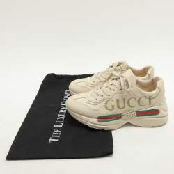 Gucci Cream Leather Rhyton Lace Up Sneakers Size 37.5