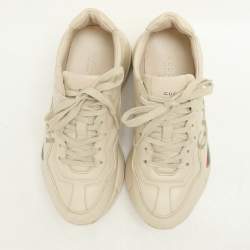 Gucci Cream Leather Rhyton Lace Up Sneakers Size 37.5