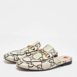 Gucci Cream/Black Leather Ghost Princetown Flat Mules Size 39