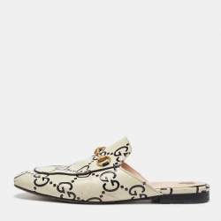 Gucci Cream/Black Leather Ghost Princetown Flat Mules Size 39