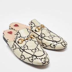 Gucci Cream/Black Leather Ghost Princetown Flat Mules Size 39