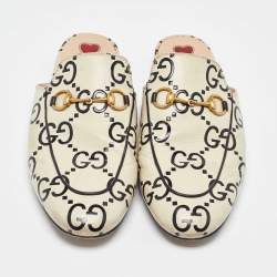 Gucci Cream/Black Leather Ghost Princetown Flat Mules Size 39