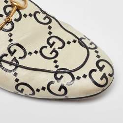 Gucci Cream/Black Leather Ghost Princetown Flat Mules Size 39