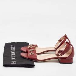 Pre Owned Gucci Red Leather Horsebit Ankle Strap Sandals Size 39