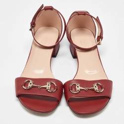 Pre Owned Gucci Red Leather Horsebit Ankle Strap Sandals Size 39