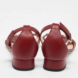 Pre Owned Gucci Red Leather Horsebit Ankle Strap Sandals Size 39