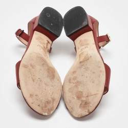 Pre Owned Gucci Red Leather Horsebit Ankle Strap Sandals Size 39